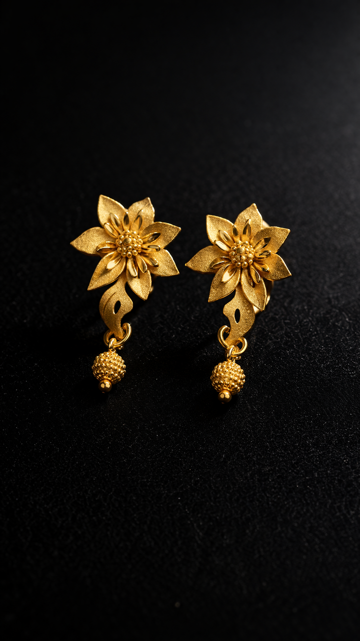 Floral Gold Drop Earrings