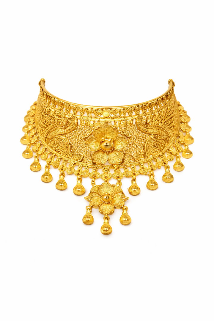 Elegant Floral paper Gold Choker Necklace Set